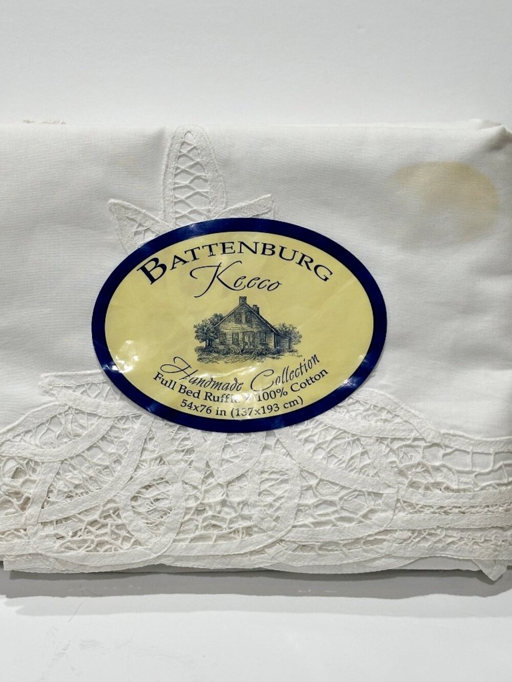 Vintage Keeco Handmade Collection Battenburg Full Bed Ruffle 100% Cotton **READ